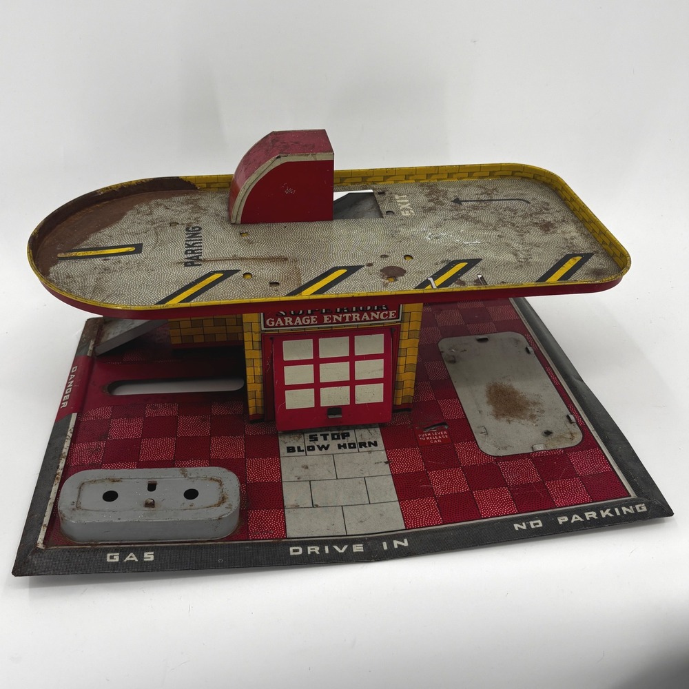 Vintage Superior Garage Entrance Tin Litho Toy Gas Station Service Station 1950s